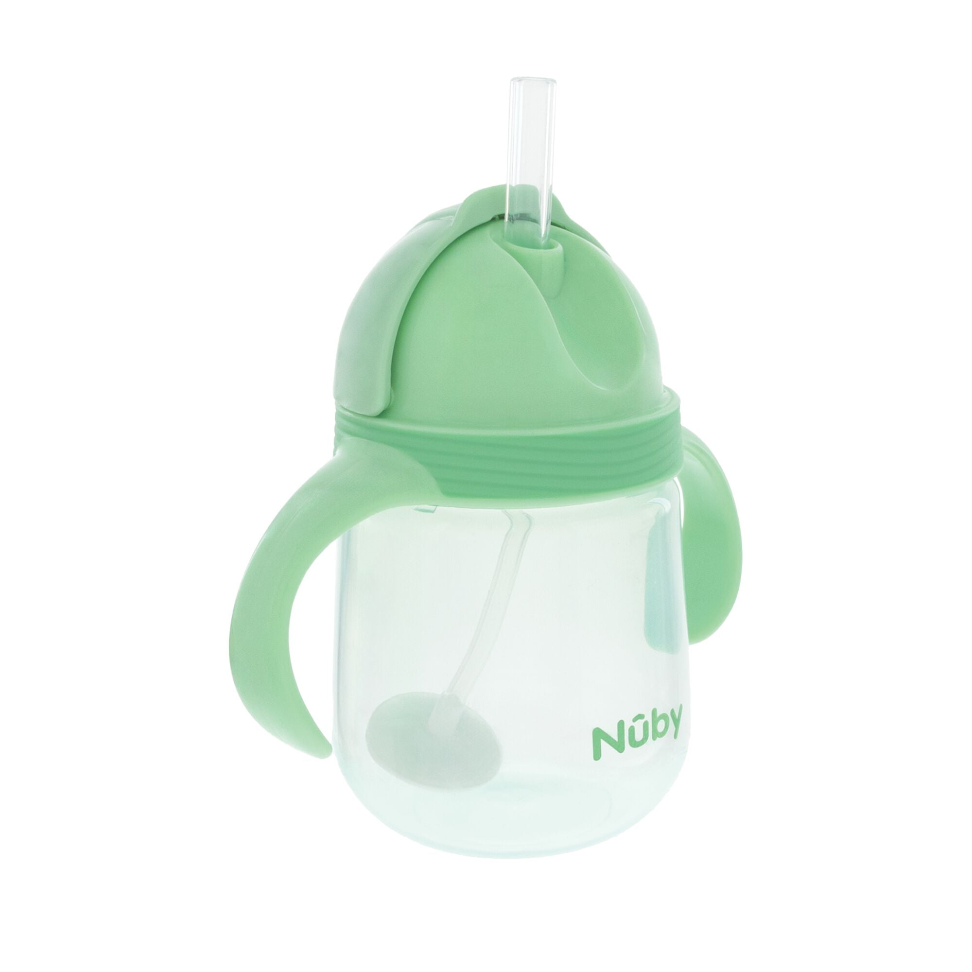 Nuby's Clik-It 2-Handle Silicone Trainer Cup with Weighted Straw for Toddlers, ages 12 months+, Blue/Green, 2 Pack