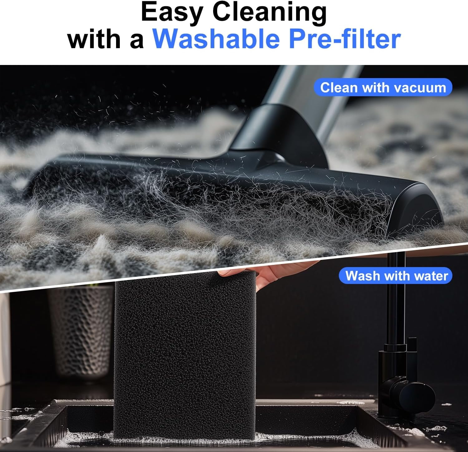 1 Pack KJ190L Replacement Filter,Compatible with MOOKA KJ190L Pet Air Purifier,Suitable for Large Room with 2000 Ft², 1 H13 True HEPA Filters & 1 Washable Pre-Filters for Pet-raising family