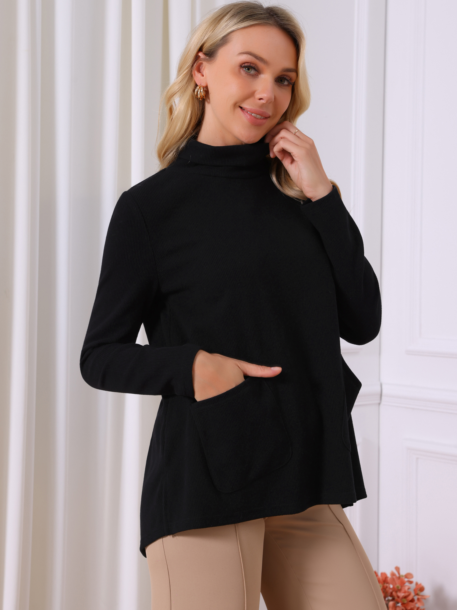 DARING DIVA Women's Turtleneck Sweater Long Sleeve Loose Fit Knit Top S Black