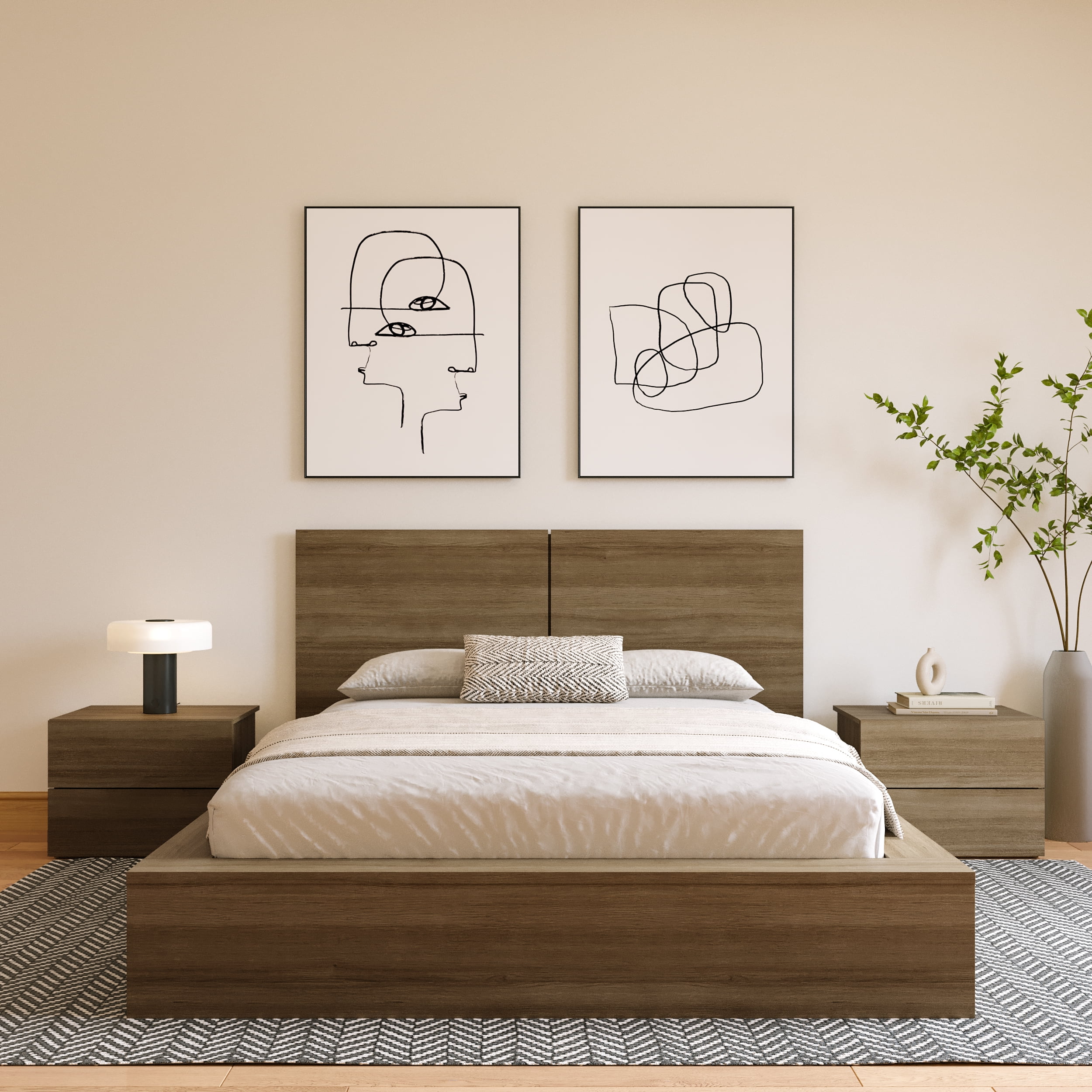 Nexera James King Size Panel Headboard, Brown Oak