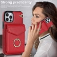 thumbnail image 3 of Elegante funda multifuncional tipo cartera para iPhone 12 con correas, ranura para tarjetas, soporte para anillo, protección para cámara, material de PU, diseño a prueba de golpes y antirrobo., 3 of 5