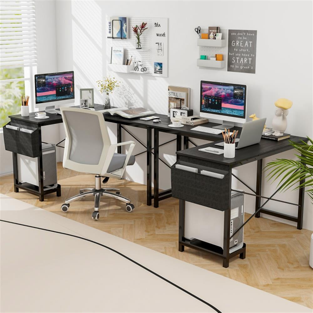 Demi Bonn Modern Reversible Computer Desk with Storage Pocket and CPU Stand for Working Writing Gaming, Gray