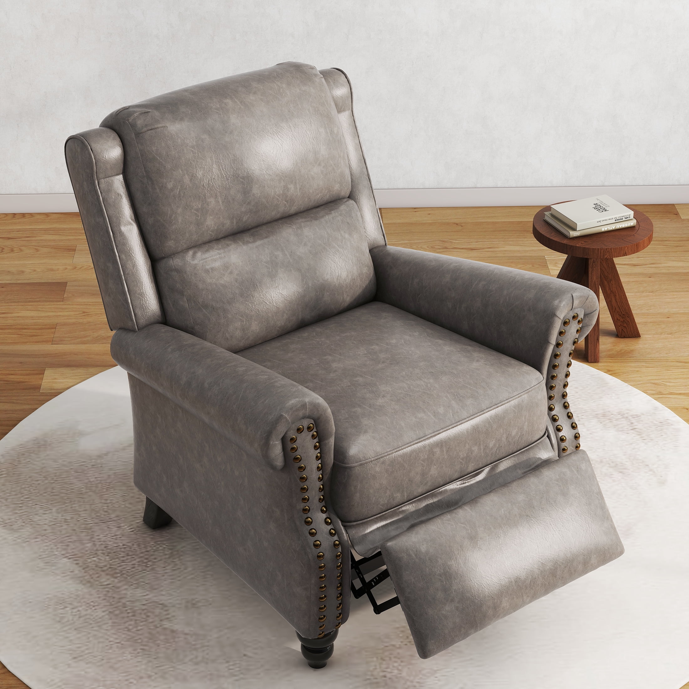 DREAMSIDEA Pushback Recliner Chair Faux Leather Wingback Chair Home Theater Single Sofa for Living Room, Gray