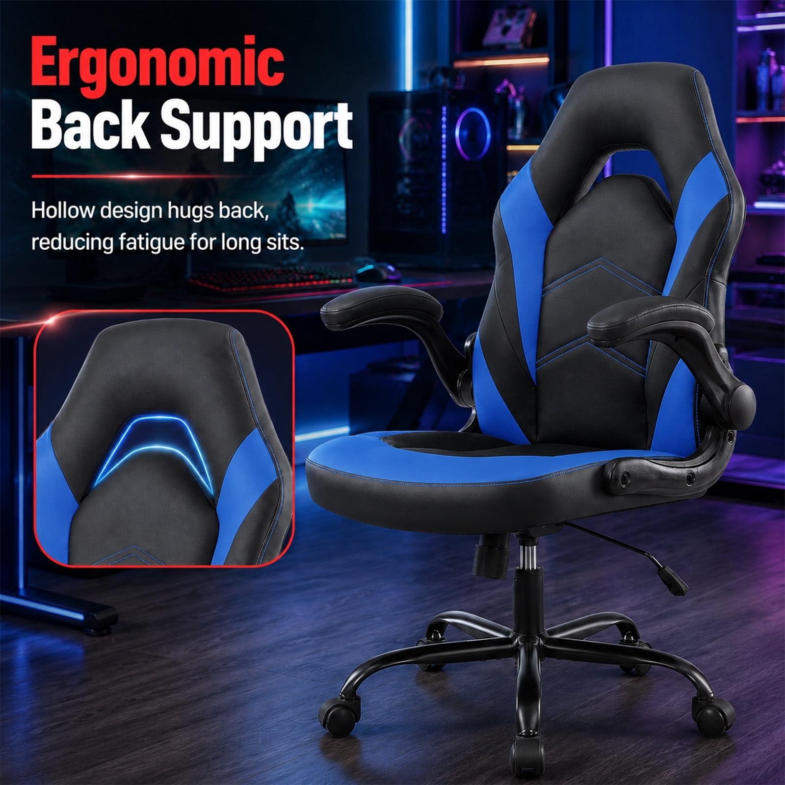 Alvantor Gaming Chair, PU Leather Comfortable Ergonomic Computer Chair Height Adjustable with Swivel and Lumbar Support