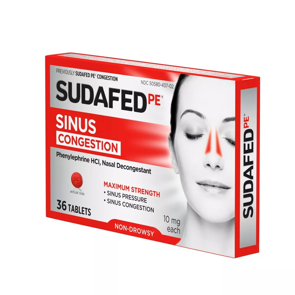 Sudafed PE Congestion Phenylephrine HCI Nasal Decongestant, 36 ct
