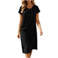 thumbnail image 4 of Women's Solid Round Neck Bow V-Neck Loose Short Sleeve Dress, 4 of 8