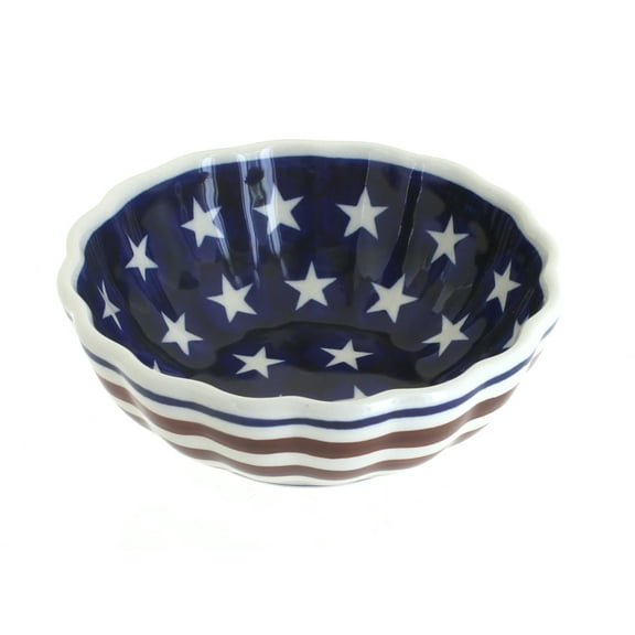 Blue Rose Polish Pottery Stars & Stripes Small Scallop Dish