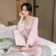 thumbnail image 5 of Pijama de seda de hielo para mujer con borde ondulado y lazo, manga larga, conjunto de ropa para el hogar Sense para primavera y otoño, 5 of 6