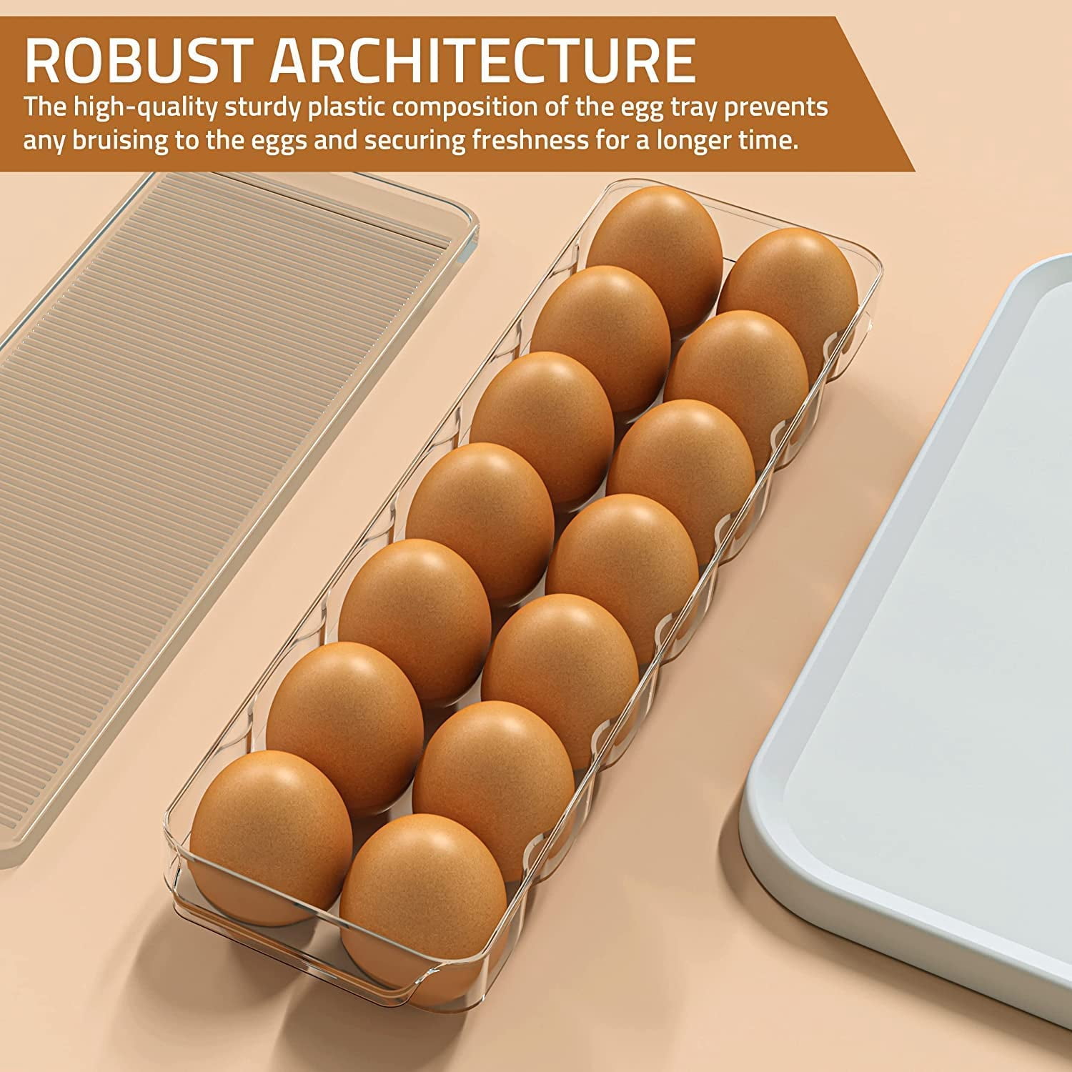 CAILDANL Home Egg Container With Lid and Handle for Refrigerator - Pack of 2 - Clear Stackable Egg Holder for Kitchen Storage and organization