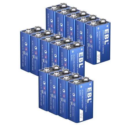 EBL 9V Alkaline Batteries Long Lasting and Leak Proof 9 Volt 6LR61 Batteries, Pack of 14