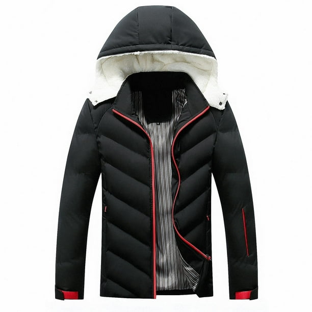 Mens Thick Puffer Jacket with Detachable Hood Padded Warm Full Zip Up Down  Jackets Hooded Winbreaker Winter Coats