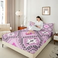 thumbnail image 4 of jejeloiu Retro Boho Aztec Queen Sheet Sets,Rustic Farmhouse Tribal Flat Sheet,Pink Purple Queen Fitted Sheet For Teens,Microfiber Bedroom Decor,4 Pieces, 4 of 7