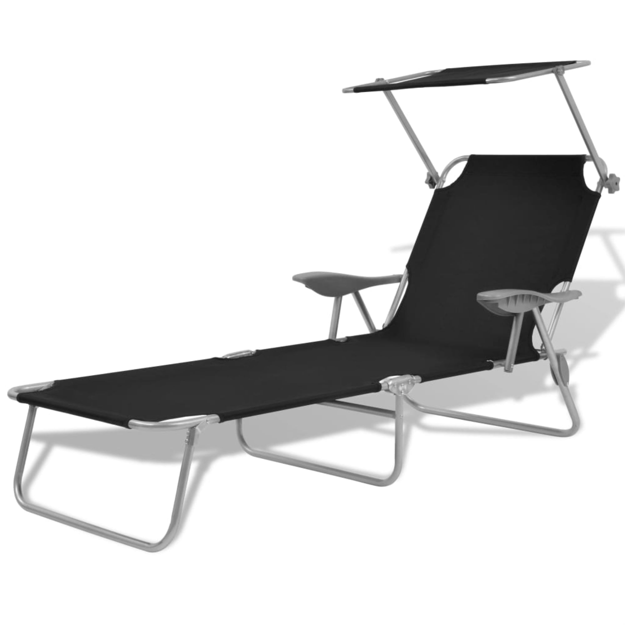vidaXL Sun Lounger w/ Shade Wheels Outdoor Folding Chair Patio Camp 3 Colors 