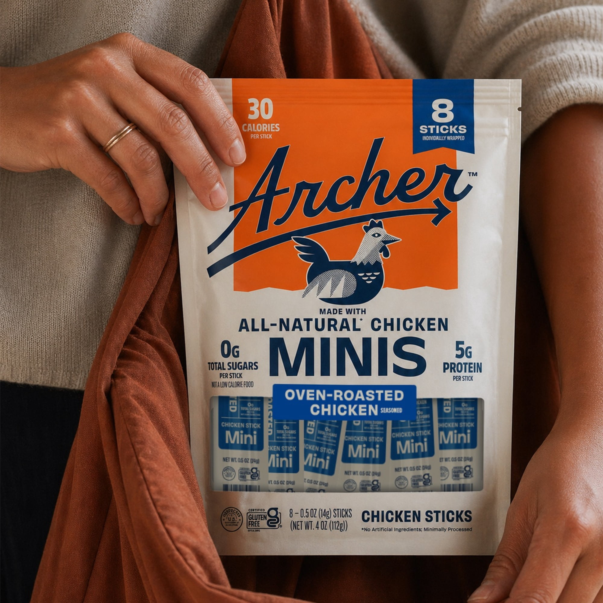 Archer Oven-Roasted Chicken Mini Jerky Sticks, 0.5 oz, 8 Count