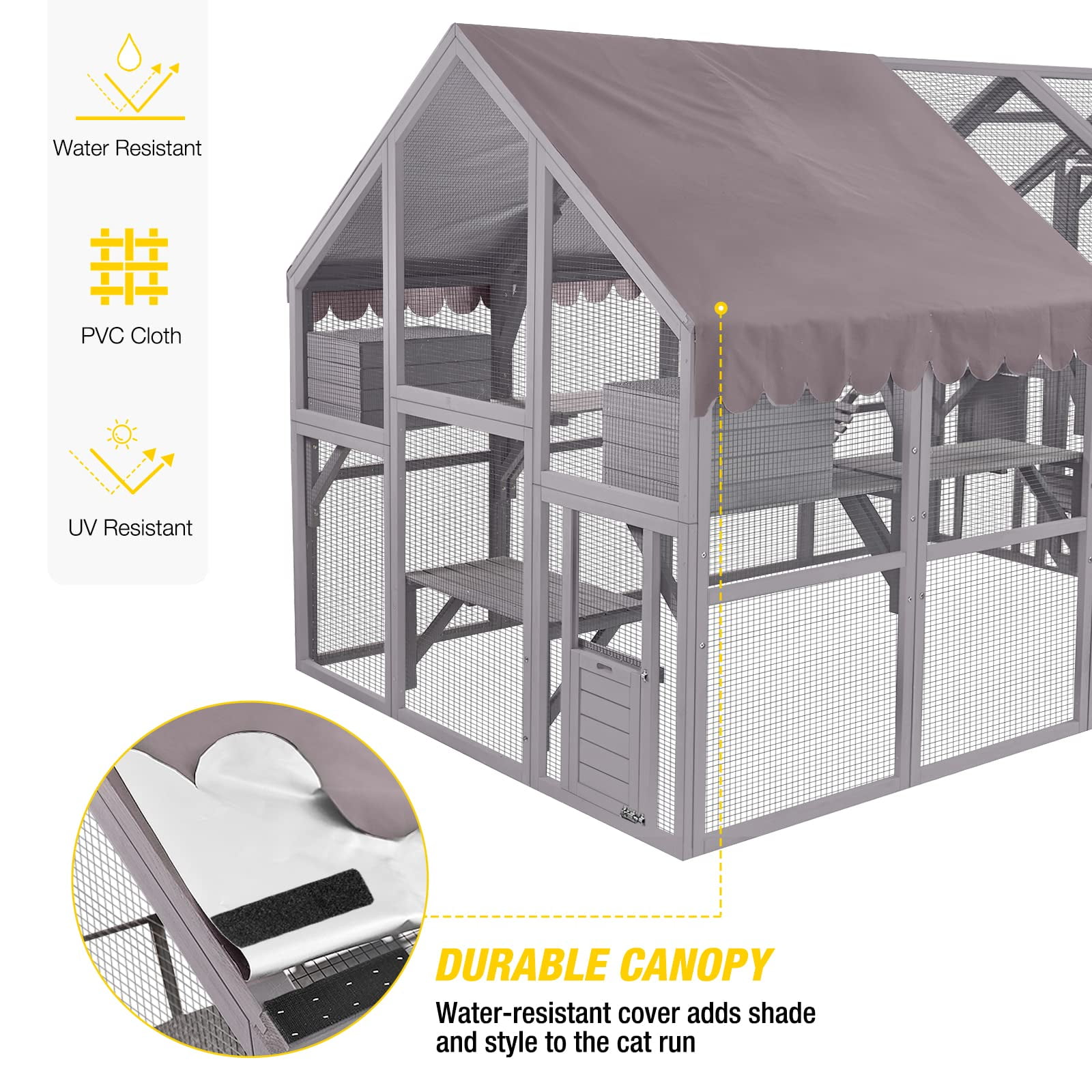 Aivituvin 110'' Extra Large Catio Outdoor Cat Enclosure, Walk-in Wooden Cat Cage with Bridges, Platforms, Rest Rooms, Roof Cover