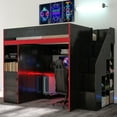 thumbnail image 3 of Harper & Bright Designs Twin Size Gaming Loft Bed with Desk & Storage Stairs, Solid Wood Loft Bed with LED Lights, Wardrobe and Shelves, Space-Saving Gaming Bed, Black, 3 of 13