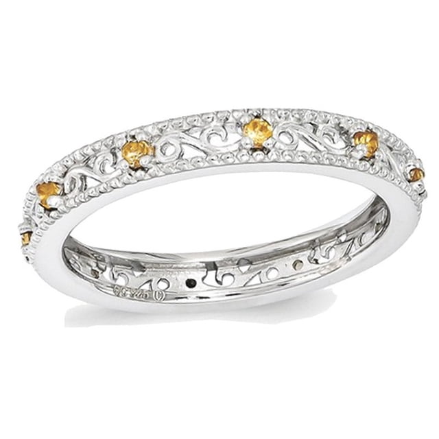 1/7 Carat (ctw) Stackable Citrine Band Ring in Sterling Silver