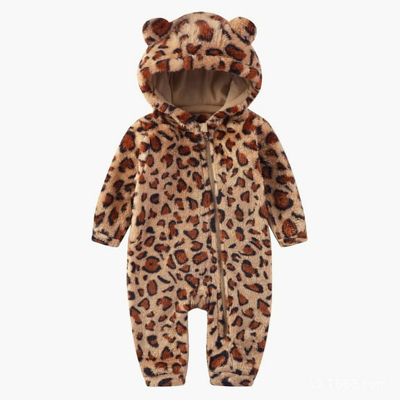 CAIVO Soft Baby Boys Winter Romper Jumpsuit Cozy Fuzzy Onesie Jumpsuit Animal Print Design Warm Sleep Playful Onesie Jumpsuit For Toddler Winter Wear Holiday Long Sleeve One-Pieces