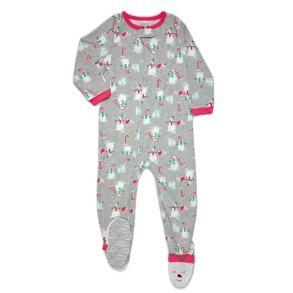 Carter's Girl's Snowman, Candy Canes Fleece Footed Pajama Sleeper, Size 4T