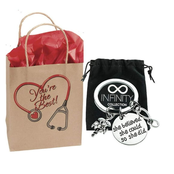 Infinity Collection Nurse Keychain & Gift Bag Set, Nurse Graduation Gift, Nurse She Believed She Could Keychain, Nursing Keychain Makes Perfect Nurses Gift