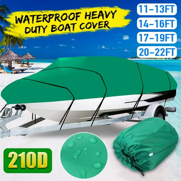 CNKOO Waterproof and Sunscreen Heavy Duty Trailerable Boat Cover With Storage Bag Fits V-hull Boats 11-13ft/ 14-16ft/ 17-19ft/ 20-22ft Black/ Red/ Green/ Grey/ Blue
