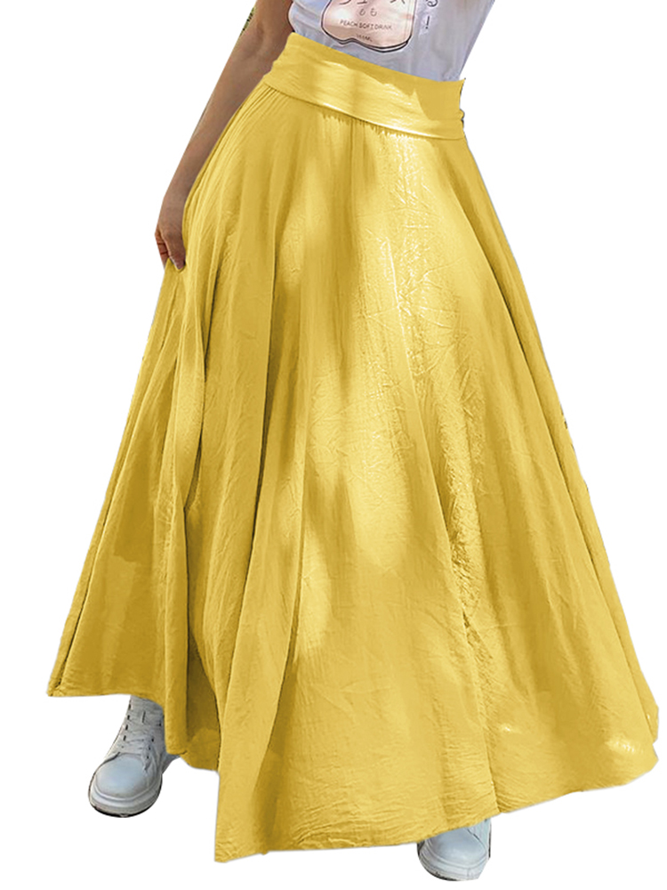 Amoretu Women/'s Full Ankle Length High Waist Chiffon Color Block Maxi Long Skirt