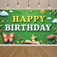 thumbnail image 3 of Green Theme Banner Floral Decor Kids Birthday Display Butterfly Design Bunny Pattern Fairy Tale Backdrop for Kids Birthday Party Children's Celebration Indoor Decoration, 3 of 9