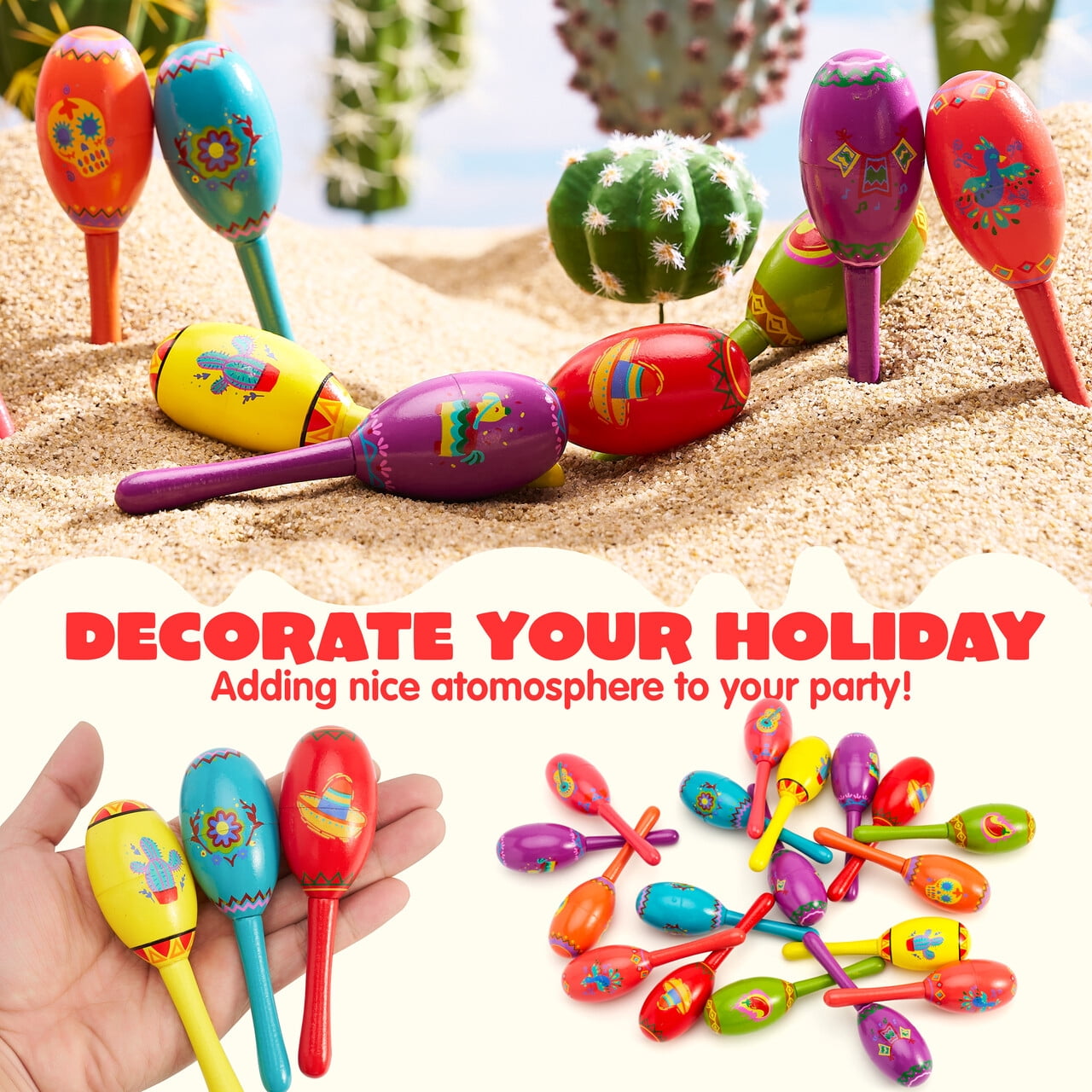 Joyfy 24 Pcs Cinco De Mayo Mini Wooden Maracas Musical Party Favors for Birthday Party Favors, Mexican Fiesta Decorations, Luau Photo Props, Carnivals Event, Taco Tuesday