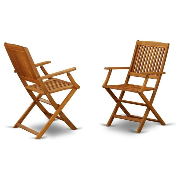 BCMCANA Beasley Patio Dining Folding Arm Chairs - Wood, Set of 2, Natural Oil