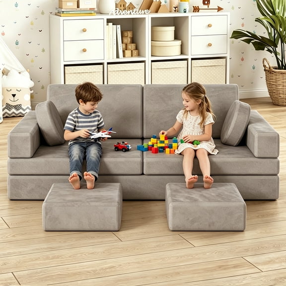 18Pcs Modular Kids Play Couch, Multifunctional Convertible Foam Sofa Set for Toddler Boys Girls, Indoor Play Furniture for Playroom Bedroom Living Room