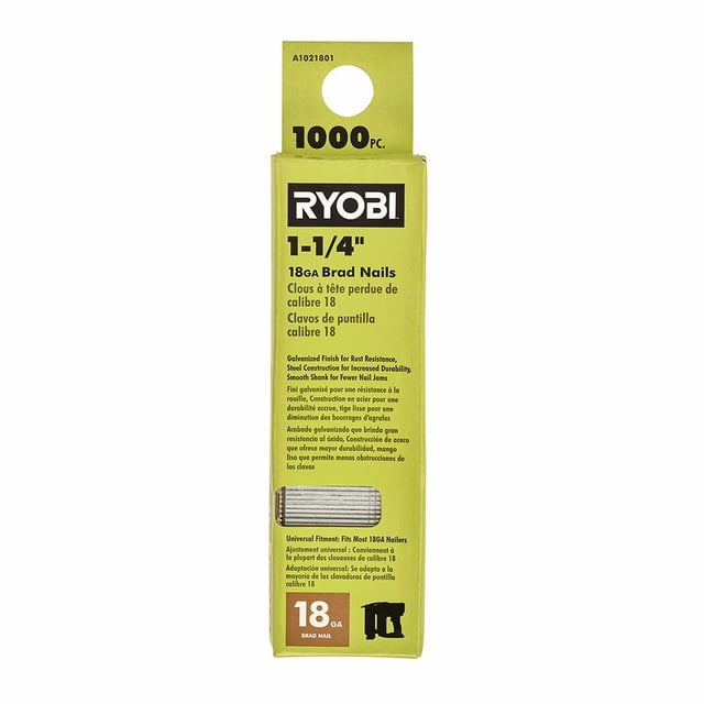 Nails RYOBI A1021801 18GA, 1-1/4 pulgadas, 1000 piezas, para clavadora AirStrike