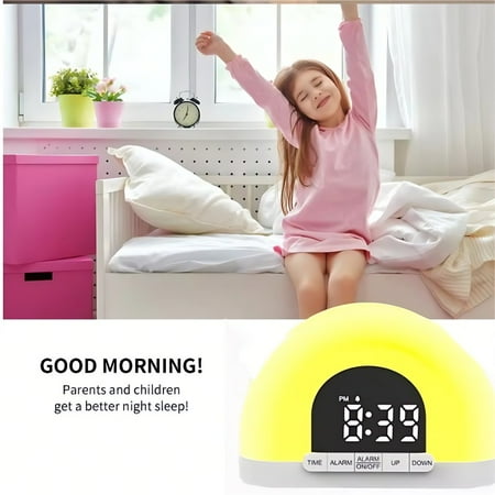 Sunrise Alarm Clock with Color Changing Night Light - Touch Control Dual Clock Display, Gradual Wake-up Light & Semicircle Design