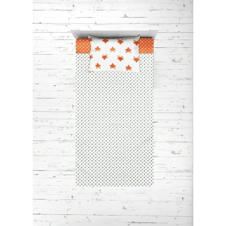Bacati - Playful Foxs 3-Piece 100% Cotton Percale Toddler Sheet Set Orange/Gray