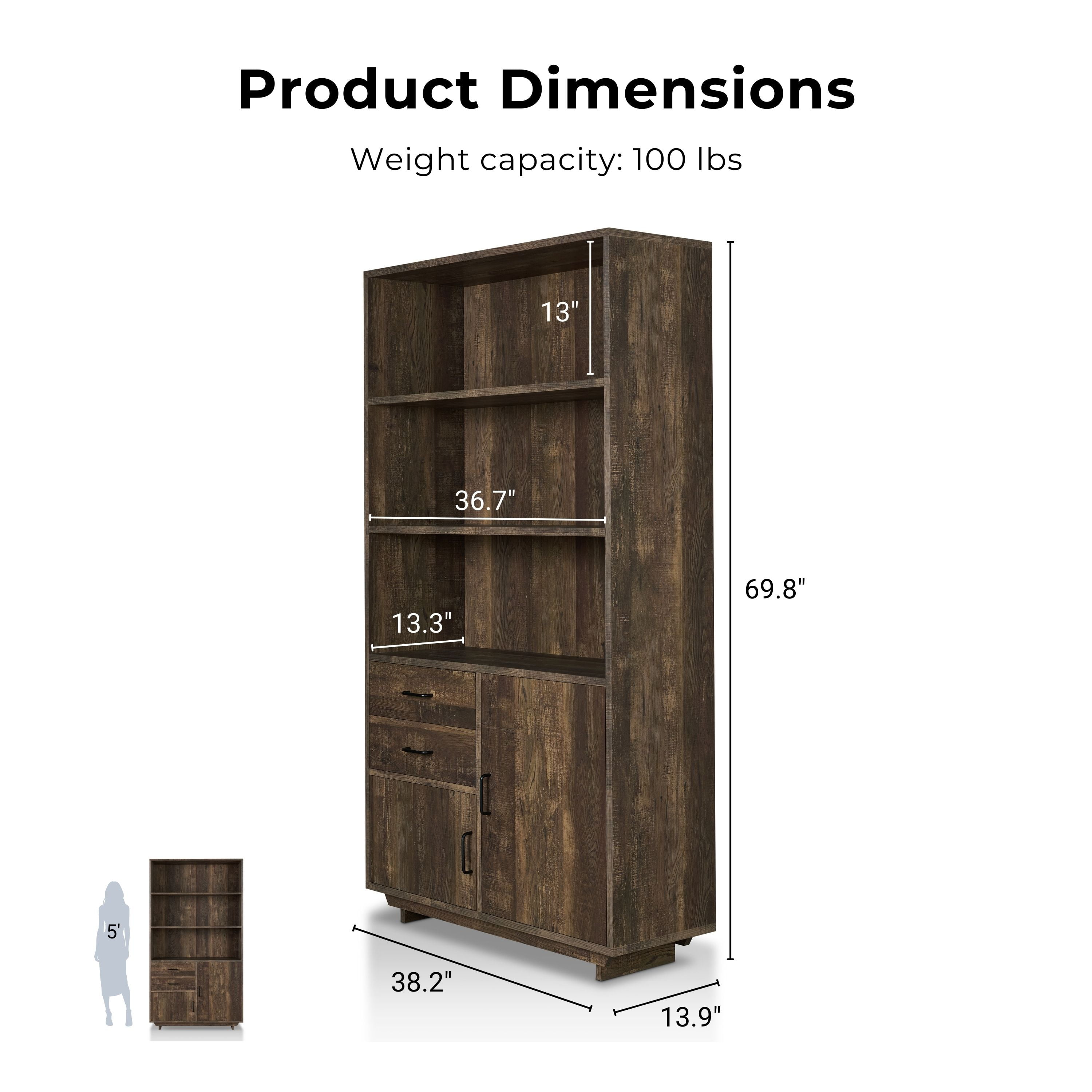 Furniture of America Cadena Multi-Storage Bookcase, Reclaimed Oak