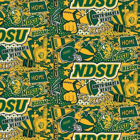 North Dakota State University Pop Art Graffiti Print Cotton Fabric-Sold by the yard