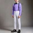 thumbnail image 6 of Bovxnpu Boys Performence Outfits Boys Summer Long Sleeve Dress Shirt 3 Piece Bow Tied Suspender Outfits, 6 of 7