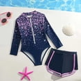 thumbnail image 6 of Tiijoy Girls Floral Print UPF 50+ Long Sleeve Zip Up Rash Guard Shorts 2-Piece Swimsuit, Sizes 4-8, 6 of 8