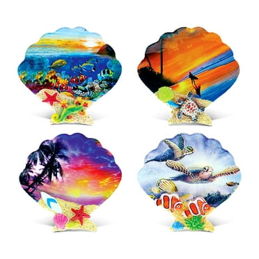 CoTa Global Shell Refrigerator Summer Magnets Set of 4 - Assorted Sea Shell Resin Tropical Beach Design, Fun & Cute Sea Life Magnets For Kitchen Fridge, Locker, Home & Office Decor Novelty - 4 Pack