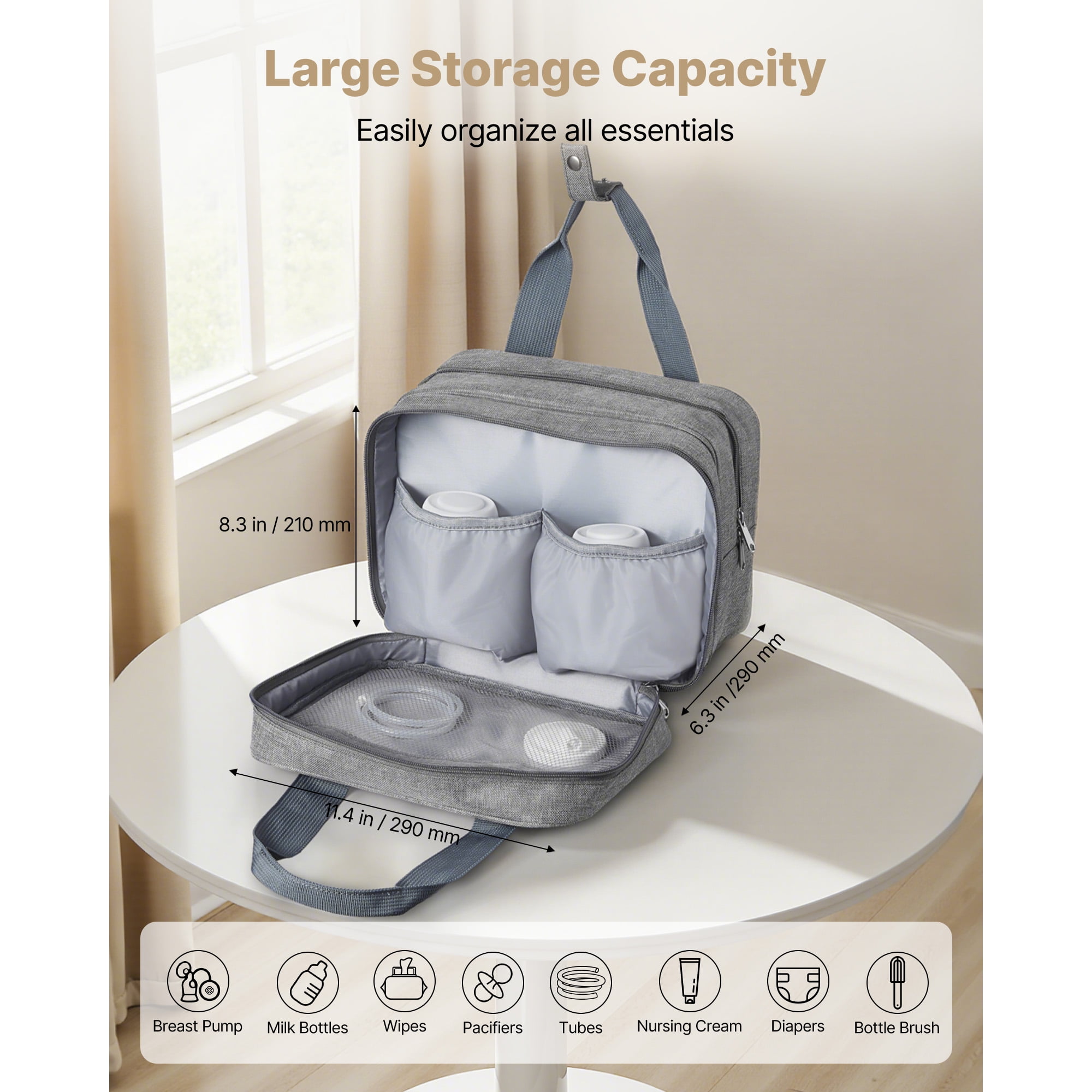 KFFKFF Wearable Breast Pump Bag with Ice Pack, Compatible with M5/M6 Models, Ideal for Pumping Accessories and Milk Storage, Compact Carrying Case for Work, Travel, and Home Use, Grey