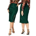 thumbnail image 3 of Baqcunre Solid Color Sequins Fashion High Waist Slim Hip Casual Half Body Skirt Skirts For Fall 2023 Sequin Skirt Long Skirt Women Clothing Skirts For Women,Color Green,Size M, 3 of 5