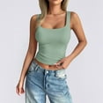 thumbnail image 2 of Women'S Sleeveless Square Neck Tank Top Double Layer Basic Crop Tops Summer Fitness Workout Casual Tops Bean Green L, 2 of 5