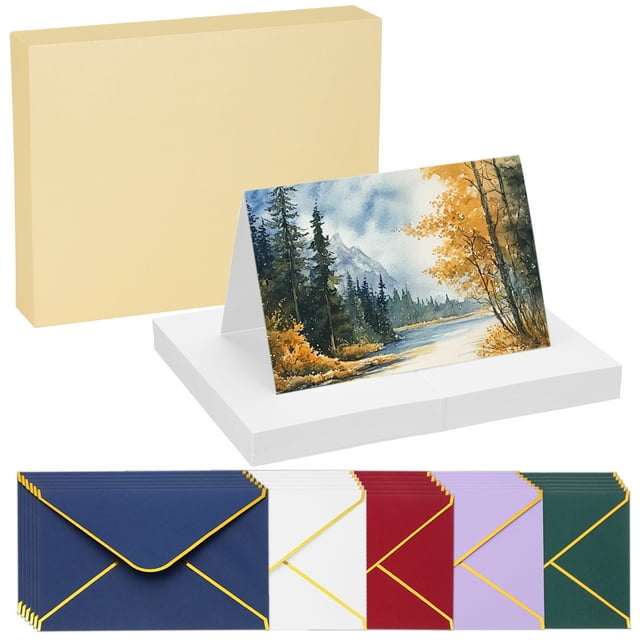 Uxcell 40 Sets Watercolor Cards with Multicolor Envelopes 4x6 Inch Foldable Size(Yellow Box)