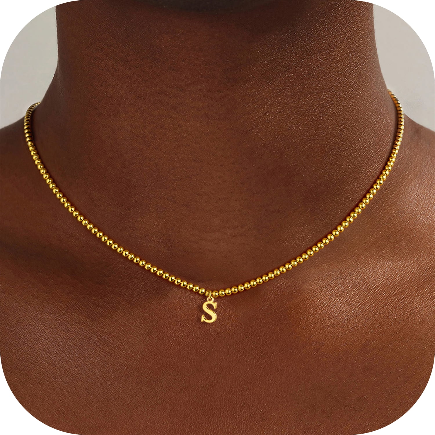 Turandoss 14K Gold Plated Dainty Beaded Initial Pendant Necklace for Women Girls Cute Letter A-Z Kids Jewelry Personalized Birthday Gifts for Her Women