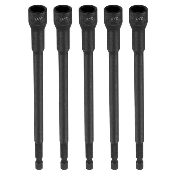 Uxcell 5pcs Hex Nut Driver Drill Bit 3/8" 6-Point Socket 1/4" Hex Shank Magnetic Setter CR-V Steel Bolt Sockets for Power Drills Impact Drivers, 5.91" (150mm) Long