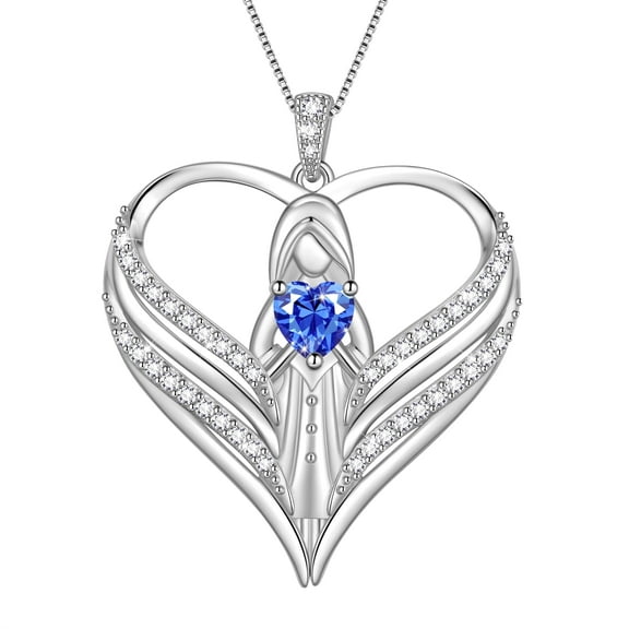 Beautlace 925 Sterling Silver Angle Heart Necklace with December Birthstone,Guardian of Love Heart Pendant Necklace Jewelry Birthday Christmas Valentines Gifts for Women Mom