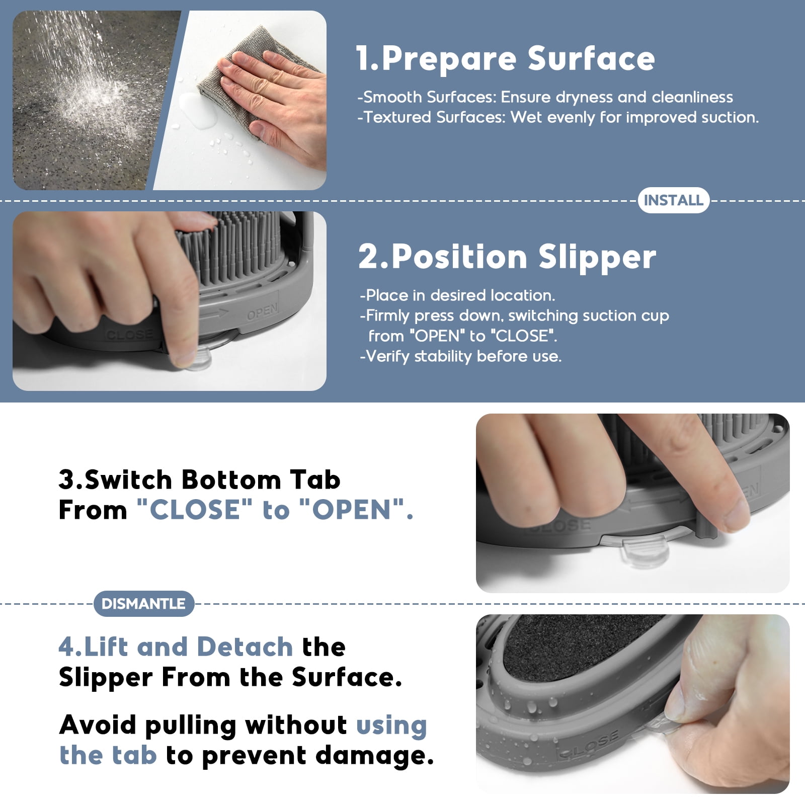 Aukfa Shower Foot Scrubber, Non-Slip Foot Washer Slipper Care for Exfoliating and Cleaning, Gray, 1 Piece