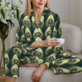thumbnail image 5 of KLL Peacock Gold Feather Print Women's Long Sleeve Pajamas with Pants Sleepwear Loungewear 2 Set-Small, 5 of 7