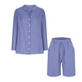 thumbnail image 4 of Abomasnow Summer Two Piece Sets for Women Casual Button Down Shirts Gauze Bermuda Shorts Fashion Beach Vacation Lounge Outfits, 4 of 9