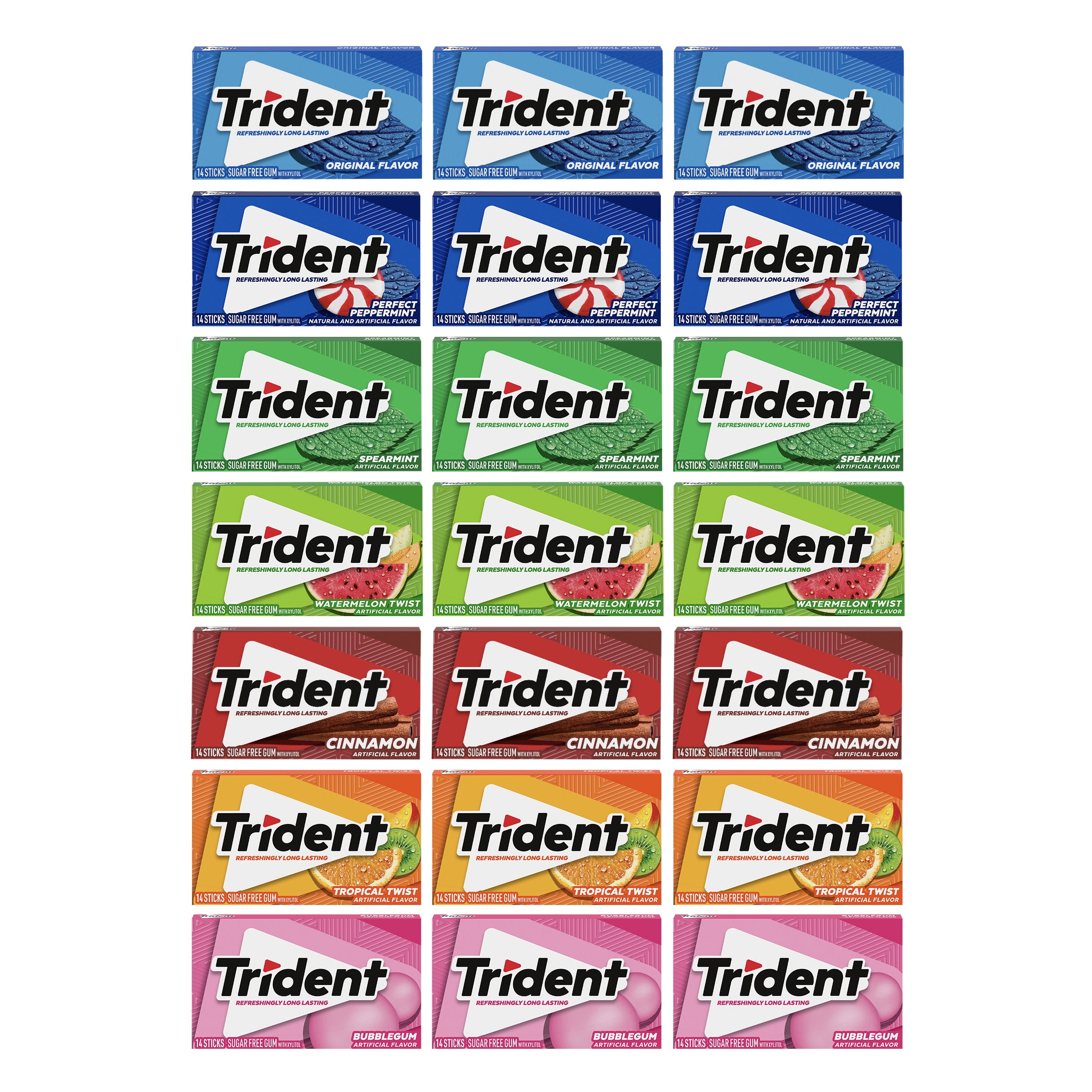 Trident Sugar Free Gum Variety Pack, 21 Packs of 14 Pieces (294 Total