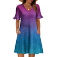 thumbnail image 2 of Women's Tie Dye Dress Ruffle Short Sleeve Flowy Fashionable V Neck A Line Dresses, 2 of 5